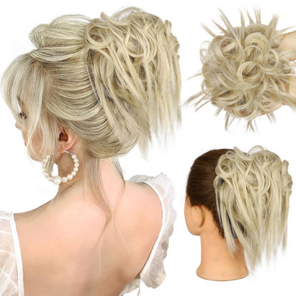 Picture of HMD Tousled Updo Messy Bun Hairpiece Hair Extension Ponytail with Elastic Rubber Band Updo Ponytail Hairpiece Synthetic Hair Extensions Scrunchies Ponytail Hairpieces for Women