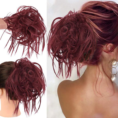 Picture of HMD Tousled Updo Messy Bun Hairpiece Hair Extension Ponytail with Elastic Rubber Band Updo Ponytail Hairpiece Synthetic Hair Extensions Scrunchies Ponytail Hairpieces for Women