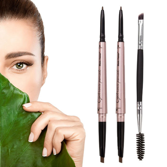 Picture of HeyBeauty 2 Pack of Eyebrow Pencil, Waterproof Eyebrow Makeup with Dual Ends, Professional Brow Kit with Eyebrow Brush, Black
