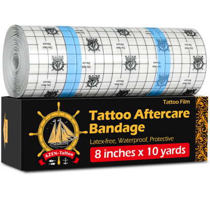 Picture of AZEN Tattoo Aftercare Bandage, 8"x 10 Yard, Tattoo Waterproof Bandage, Second Skin Tattoo Cover up Tape, Tattoo Healing Wrap, Tattoo Wrap, Tattoo Tape, Tattoo Supplies