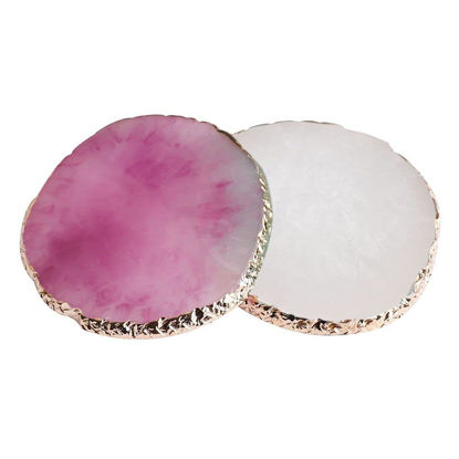 Picture of 2 Pcs Resin Nail Art Palette, Nail Art Painting Mixed Color Palettes Gold Edge Nail Holder Nail Art Display Board (Purple, White)