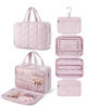 Picture of BAGSMART Travel Toiletry Bag with Jewelry Organizer, Hanging Travel Bag for Toiletries, Puffy Makeup Cosmetic Bag Organizer, Carry-on Travel Accessories Essentials, Pink-M