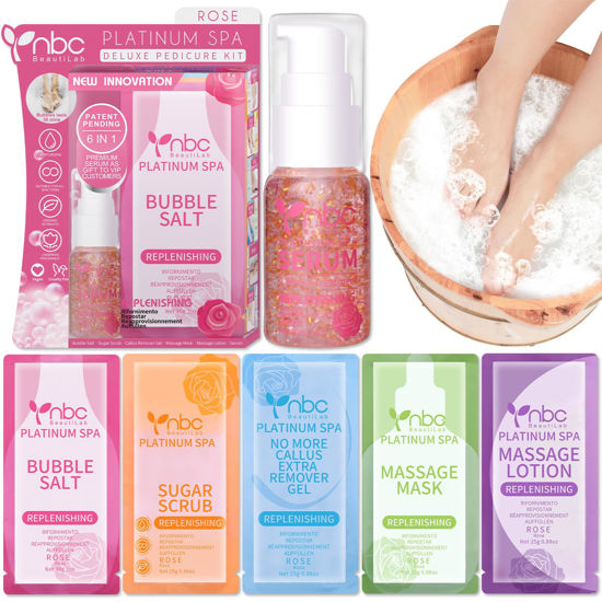 Picture of nbc BeautiLab Pedicure Foot Soak Set - Upgraded 6 in 1 Foot Spa, Foot Bath Spa, Pedicure Kit, Foot Soak for Tired & Dry Cracked Feet, Athletes Feet, Bad Odor, Softens Calluses (Rose)