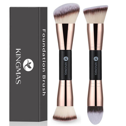 Picture of KINGMAS Foundation Makeup Brushes, 2Pcs Premium Double-Ended Makeup Brush (Flat/Angled/Angled Round/Tapered Top) for Buffing Liquid, Cream, Powder, Blending Face Brush