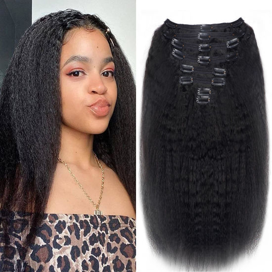 Picture of Mihugass Clip in Hair Extensions Real Human Hair Clip Ins 100% Unprocessed Brazilian Virgin Hair Clip on Hair Extensions Kinky Straight Hair Clip ins 8pcs with 18 Clips 120g(14inch)
