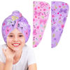 Picture of Basumee Microfiber Hair Towel Wrap for Kids 2 Pack Rapid Drying Hair Towel with Button Hair Turbans for Wet Hair Wraps Head Towel Wrap for Women and Girls, Pink Purple Butterfly