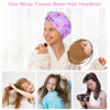 Picture of Basumee Microfiber Hair Towel Wrap for Kids 2 Pack Rapid Drying Hair Towel with Button Hair Turbans for Wet Hair Wraps Head Towel Wrap for Women and Girls, Pink Purple Butterfly
