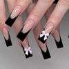 Picture of Black French Tip Press on Nails Long Square Fake Nails with 3D Bow Designs Glossy Acrylic Nails Full Cover Glue on Nails for Women Manicure Nails Decoration 24Pcs