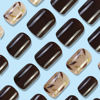 Picture of Brown Press on Nails Short Square Fake Nails with Gold Leaves Designs Brown Full Cover Glue on Nails Fall False Nails Press ons Glossy Acrylic Stick on Nails for Women 24 Pcs