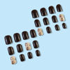 Picture of Brown Press on Nails Short Square Fake Nails with Gold Leaves Designs Brown Full Cover Glue on Nails Fall False Nails Press ons Glossy Acrylic Stick on Nails for Women 24 Pcs