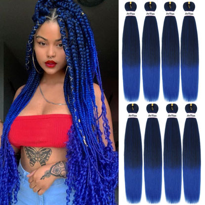 Picture of Liang Dian Pre Stretched Braiding Hair Ombre 30 Inch 8 Packs Synthetic Crochet Braids Hot Water Setting Professional Soft Yaki Texture Synthetic Hair Extensions(30 Inch 1B/Blue)