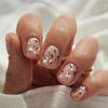 Picture of 24 Pcs Small Flower Press on Nails Short Square Fake Nails White Flowers Glue on Nude False Nails Cute Spring Nail Art Decorations Short Square Stick on Nails for Women and Girls