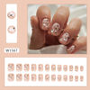 Picture of 24 Pcs Small Flower Press on Nails Short Square Fake Nails White Flowers Glue on Nude False Nails Cute Spring Nail Art Decorations Short Square Stick on Nails for Women and Girls