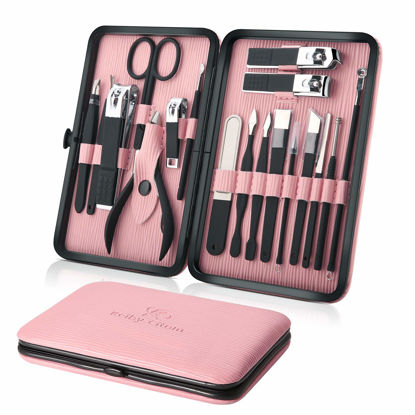 Picture of Manicure Set Professional Nail Clippers Kit Pedicure Care Tools- Stainless Steel Women Grooming Kit 18Pcs for Travel or Home (Pink)