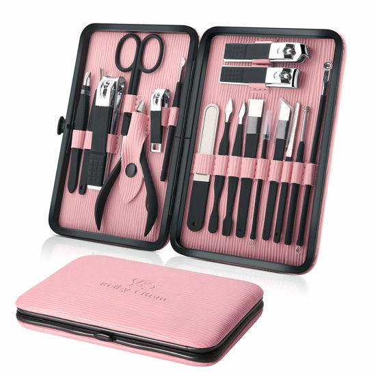 Picture of Manicure Set Professional Nail Clippers Kit Pedicure Care Tools- Stainless Steel Women Grooming Kit 18Pcs for Travel or Home (Pink)