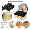 Picture of MOMIRA Large Makeup Train Case with Lighted and Mirror 14inch Partitionable Cosmetic Bag Travel Makeup Case Professional Cosmetic Artist Organizer, Waterproof Portable, with Shoulder Stra Golden