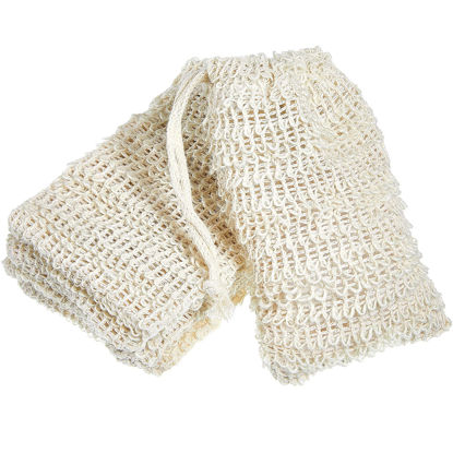 Picture of BBTO 5 Pieces Soap Saver Bag Natural Sisal Exfoliating Soap Pouch for Foaming and Drying, Shower, Scrubber(10 x 15 cm,Beige)