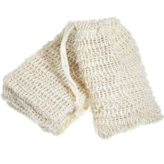 Picture of BBTO 5 Pieces Soap Saver Bag Natural Sisal Exfoliating Soap Pouch for Foaming and Drying, Shower, Scrubber(10 x 15 cm,Beige)