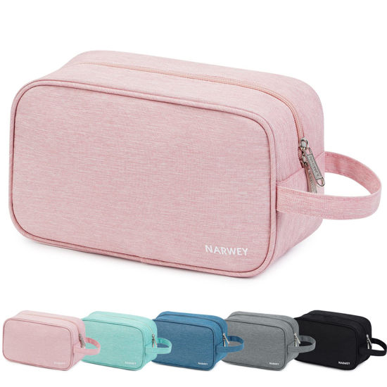 Picture of Narwey Travel Toiletry Bag for Women Traveling Dopp Kit Makeup Bag Organizer for Toiletries Accessories Cosmetics (Pink)