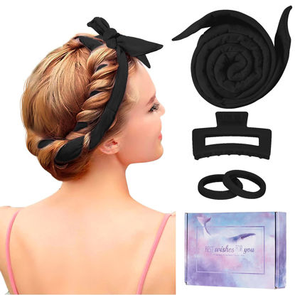 Picture of Flylipu Heatless Curling Rod Headband, Upgraded 60" Extra Long Soft Hair Curlers to Sleep In, No Heat Curls for Girls Long Hair Medium Hair (Black)