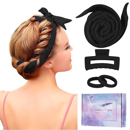 Picture of Flylipu Heatless Curling Rod Headband, Upgraded 60" Extra Long Soft Hair Curlers to Sleep In, No Heat Curls for Girls Long Hair Medium Hair (Black)