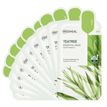 Picture of Mediheal Best Korean Sheet Mask - Tea Tree Essential Face Mask 10 Sheets For All Skin Types Korean Best Sheet Mask Soothing Calming