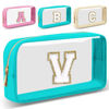 Picture of Small Clear Personalized Initial Letter Makeup Bag, A-Z Chenille Patch Preppy Nylon Cosmetic Bag with Zipper, TSA Approved Transparent Waterproof Travel Toiletry Bag Travel Essentials for Women Girl