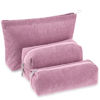 Picture of Huhumy 3 Pcs Makeup Bag Set Corduroy Cosmetic Pouch for Women Aesthetic Smile Travel Toiletry Bag Cute Purse Pouch Pencil Case Makeup Brushes Storage Organizer with Zipper(Rose Pink,Solid Style)
