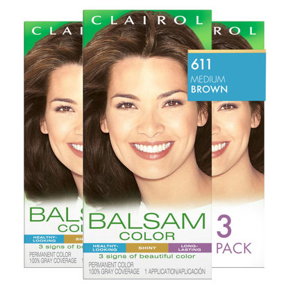 Picture of Clairol Balsam Permanent Hair Dye, 611 Medium Brown Hair Color, Pack of 3