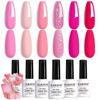Picture of RARJSM Pink Gel Nail Polish Set 6 Pcs Pale Pink Light Pink Neon Hot Pink Rose Pink Glitter Fuchsia Sweet Cherry Colors Gel Polish Soak off 7.5ml UV LED Cured for Summer Home Salon Spring Nails