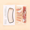 Picture of RUOKEXIN Long Press on Nails Pink Coffin Fake Nails Gold Glitter French Tip False Nails with 5D White Flower Designs Gold Rhinestones Artificial Nails Glossy Glue on Nails Stick on Nails for Women