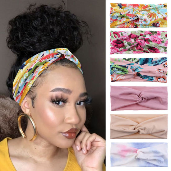 Picture of XTREND 6 Pcs Women's Headbands Twisted Cross Elastic Headbands Yoga Workout Headbands Non-Slip Sweat Soft Headbands Solid Color Simple Versatile Hair Accessory Headbands