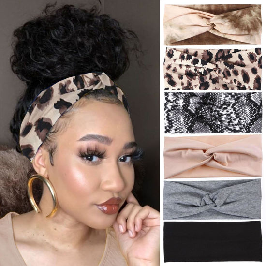Picture of XTREND 6 Pcs Women's Headbands Twisted Cross Elastic Headbands Yoga Workout Headbands Non-Slip Sweat Soft Headbands Solid Color Simple Versatile Hair Accessory Headbands