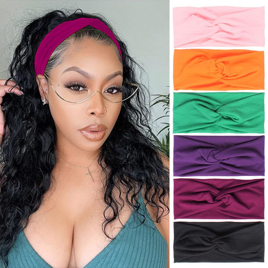 Picture of Xtrend 6 Pcs Women's Headbands Twisted Cross Elastic Headbands Yoga Workout Headbands Non-Slip Sweat Soft Headbands Solid Color Simple Versatile Hair Accessory Headbands