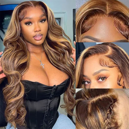 Picture of CLYDANX 5x5 Hd Lace Closure Wigs Human Hair Ombre Honey Blonde Body Wave Lace Front Wigs Human Hair Highlight Wear and Go Glueless Wig Pre Plucked Pre Cut For Beginners 22 Inch