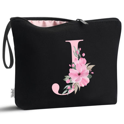 Picture of Vavabox A-Z Personalized Makeup Bag,Birthday Gifts for Women Mom,Gifts for Best Friend,Bride Bridesmaid Cosmetic bag (J, Black)