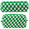 Picture of 2Pcs Checkered Makeup Bag for Women Girls Pencil Pouch Travel Small Cosmetic Bag Set Cute Makeup Pouch Purse Pencil Case Pencil Bag Zippered Toiletry Bag Organizer Preppy Trendy Storage Bag(Green)
