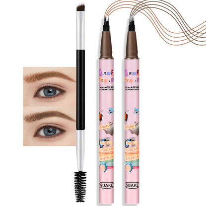 Picture of Kaely 2Pcs Medium Dark Brown Microblading Eyebrow Pen Waterproof,Magic Eyebrow Pencil with Brow Brush,4 Tip Precise Eye Brow Pencils for Women Makeup,lapiz de cejas a prueba de agua,Fiber Head 01+02