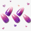 Picture of GLAMERMAID Hamdmade Thermo Press on Nails Gel Medium Almond, Glitter Purple Pink Ombre Fake Nails Short Stiletto, Shrimmer Galaxy Stick Glue on Nails Oval, Reusable Acrylic Glossy False Nail for Women