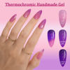 Picture of GLAMERMAID Hamdmade Thermo Press on Nails Gel Medium Almond, Glitter Purple Pink Ombre Fake Nails Short Stiletto, Shrimmer Galaxy Stick Glue on Nails Oval, Reusable Acrylic Glossy False Nail for Women