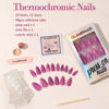 Picture of GLAMERMAID Hamdmade Thermo Press on Nails Gel Medium Almond, Glitter Purple Pink Ombre Fake Nails Short Stiletto, Shrimmer Galaxy Stick Glue on Nails Oval, Reusable Acrylic Glossy False Nail for Women