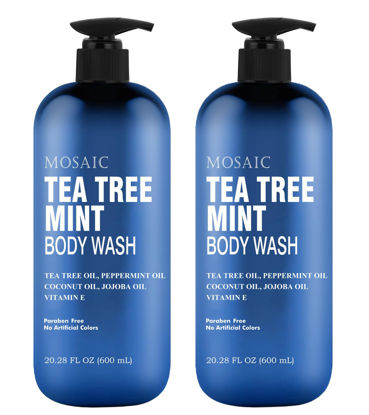 Picture of Tea Tree Body Wash with Mint & Shower Gel with Vitamin E for Jock Itch, Eczema, Ringworm, Body Odor, Body Wash Women & Men with Added Body Oils,LARGE 20.2 FL Oz Bottle (Tea Tree Mint, Pack of 2)