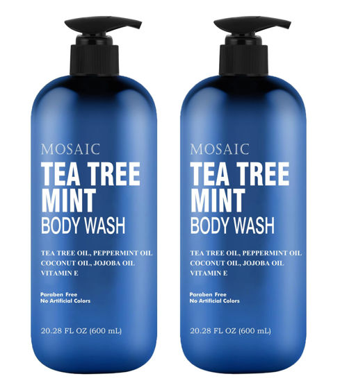 Picture of Tea Tree Body Wash with Mint & Shower Gel with Vitamin E for Jock Itch, Eczema, Ringworm, Body Odor, Body Wash Women & Men with Added Body Oils,LARGE 20.2 FL Oz Bottle (Tea Tree Mint, Pack of 2)