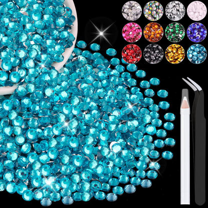 Picture of 4000PCS 4mm Resin Rhinestones in Bulk (Indicolite), Bedazzling Flatback Crystals for Crafts DIY Nail Decoration, Gems Charms for Tumbler Shoes Clothing Fabric with Pickup Pen and Tweezers