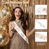 Picture of Birthday Crown Birthday Sash for Women, Birthday Girl Sash, Birthday Girl Crown, White Birthday Sash and Crown Rhinestone Headband Set, Happy Birthday Girl Princess Tiara Sash Accessories Gifts