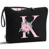Picture of Vavabox A-Z Personalized Makeup Bag,Birthday Gifts for Women Mom,Gifts for Best Friend,Bride Bridesmaid Cosmetic bag (K, Black)