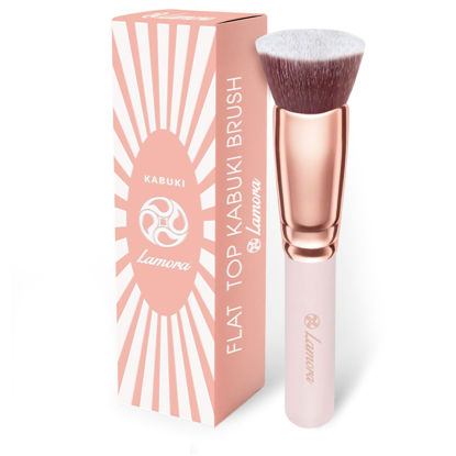 Picture of LAMORA Foundation Brush for Liquid Makeup - Kabuki Face Brush for Cream, Powder, Blush, and Concealer - Flat Top Blending, Buffing, Stippling Brush