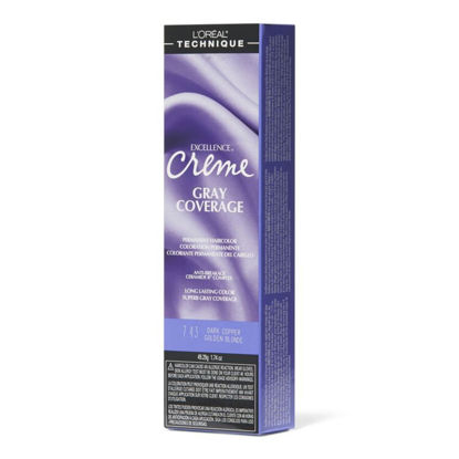 Picture of L'Oréal Technique Excellence Crème Permanent Hair Color | Long-Lasting Hair Dye | Rich Formula with No-Drip Application | Superb Gray Coverage | For All Hair Types | Dark Copper Golden Blonde