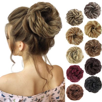Picture of MORICA 1PCS Messy Hair Bun Hair Scrunchies Extension Curly Wavy Messy Synthetic Chignon for Women (Ash Blonde & Lightest Blonde)