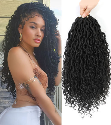 Picture of Goddess Locs Crochet Hair 14 Inch, 8 Packs Faux Locs Crochet Hair Pre Looped for Women, Boho Crochet Locs with Curly Ends (Black)